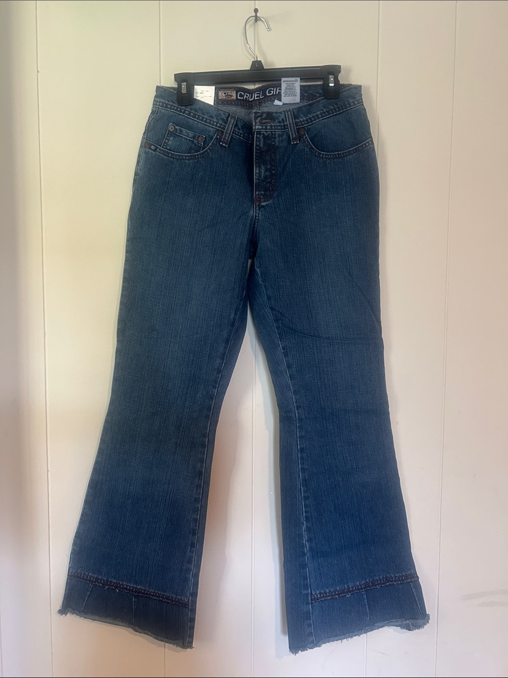 Cruel Girl Women's Dark Blue Flare Jeans with Raw Hem